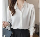 Camisa de satén para mujer primavera 2025: Color sólido, corte holgado, estilo coreano moderno L jazmín/blanco