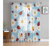Cortinas transparentes con diseño de margaritas y mariquitas para sala de estar, cortinas de gasa para persianas, cortinas de tul para dormitorio, cortinas de cocina, cortinas para pasillo 1 PCS W100XH250cm
