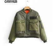 Chaqueta corta verde militar para mujer de otoño e invierno S verde