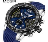 Reloj Masculino MEGIR para hombre, relojes deportivos de silicona con cronógrafo, reloj militar de cuarzo, marca de lujo Zegarek Meski Erkek Kol Saati azul