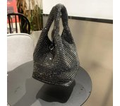 Bolso de mano con cristales brillantes, bolso de hombro tipo cubo, bolsos y carteras hechos a mano con diamantes de imitación, bolso de mano de noche de diseñador de lujo color rosa