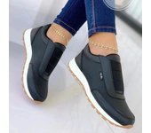 Zapatos deportivos casuales con punta redonda y fondo plano Zapatos de mujer cómodos de gran tamaño 36 negro