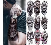 1 unidad de pegatina de tatuaje de Bosque Negro para hombres, mujeres, niños, Tigre, Lobo, calavera de la muerte, tatuaje temporal falso de Henna, esqueleto, rey, tatuaje Animal