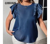 Camiseta holgada de talla grande para mujer, Top sin mangas con volantes, a la moda, de verano 1XL azul