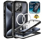 Funda magnética impermeable IP68 para iPhone 16, 15, 14, Pro Max, Pro 13, Pro Max, funda protectora de cuerpo completo a prueba de polvo iPhone 15 Pro Max negro