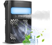 Ventilador de aire acondicionado portátil, Enfriador de aire evaporativo de CA de 700ml con luz LED de 7 colores 2H/4H negro