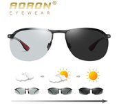 AORON Hombres Gafas de sol polarizadas fotocromáticas Marco de aluminio UV400 Gafas antideslumbrantes Gafas de conducción Gafas de conducción negro