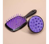 2 peines de masaje de cuero cabelludo con dientes anchos y cojín de aire, cepillo de champú de silicona portátil, cepillo de masaje de cuero cabelludo negro y morado, para peluquería