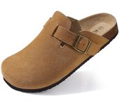 Moda Shevalues Zuecos de gamuza para mujer, zapatillas con plantilla de corcho, cómodas zapatillas tipo mules con plataforma y soporte para el arco, con hebilla ajustable, zapatillas sin cordones 36