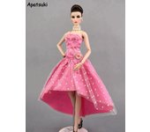 Vestido de fiesta de lunares rosas para muñeca Barbie, ropa de alta calidad, vestido de noche, juguete en miniatura para niños, accesorios para muñecas 1/6 color rosa