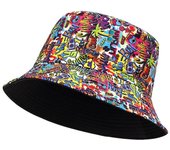Sombrero de pescador de algodón de verano de doble cara se puede usar Unisex Graffiti impreso pescador sombrero Hip Hop al aire libre sombrero para el sol negro