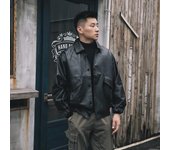 Chaqueta de cuero holgada para motociclista de moda para hombre - Estilo piloto de otoño 2XL (for 145-160 jin)