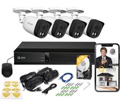 Cámara de seguridad de 8 canales NVR con grabadora, equipada con 2 TB y foco, especificación IP67, para exteriores e interiores, PoE, 5 MP, juego de 4 cámaras de seguridad. negro