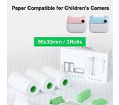 3 rollos de papel térmico imprimible de 56 x 30 mm, compatible con impresoras fotográficas térmicas de cámara de impresión instantánea para niños. 3Rolls white paper