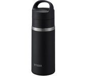 Botella de agua termo Tiger de 360 ml con aislamiento al vacío, botella carbonatada de acero inoxidable, compatible con cerveza, soporte para asa incluido, portátil, compacta, negra [Apto para lavavajillas] negro