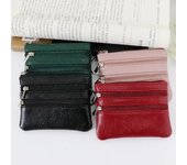Nueva cartera de cuero suave a la moda para mujer, cartera de mano con tres cremalleras, monedero pequeño para mujer, minitarjetero, billetera, monedero verde
