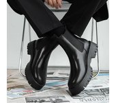 Botas de cuero para exteriores para hombre, sin cordones, zapatos de plataforma, botas de nieve de felpa de invierno de marca de lujo para hombre, botas de motocross de moda para todo tipo de combinaciones para hombre 38