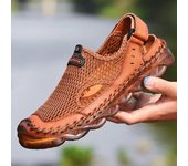 Sandalias de hombre Sandalias de playa hechas a mano Zapatos casuales de malla transpirable 43 marrón