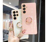 Funda de lujo con soporte de anillo chapado para Samsung Galaxy S24, S23, S22, S21, S20 Fe Plus Ultra 5g, carcasa trasera de silicona S 24, 23, 22 y 21 S24