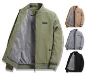 Abrigo de pana fino para hombre, chaqueta con cuello levantado, manga larga, Color sólido, con cremallera, bolsillos laterales, prendas de vestir, primavera y otoño M caqui