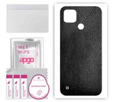 apgo Protective Skin Sticker for the back compatible with Realme C25Y, Wrap Film, Foil, Vinyl - Pattern Black Leather