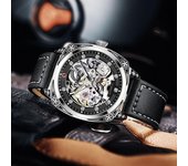 Reloj mecánico automático hueco para hombre, resistente al agua, luminoso, de negocios, regalo de vacaciones plata