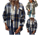Chaqueta tipo cárdigan informal de otoño e invierno para mujer, nueva chaqueta a cuadros cepillada XL verde