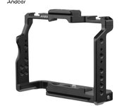 Jaula de cámara Andoer Jaula de vídeo de aleación de aluminio con soportes de zapata fría doble Numerosas roscas de 1/4 de pulgada negro