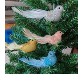Adorno de pájaro con plumas brillantes, diseño brillante con Clip, decoración de árbol de Navidad, encanto festivo para el hogar plata