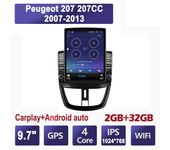Radio de coche de 9,7 pulgadas para Peugeot 207 207CC 2007-2013 Android 2 DIN Tesla pantalla vertical Carplay reproductor multimedia de radio automático 2 + 32 GB