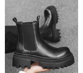 Nuevos zapatos de cuero de caña alta de otoño, botas Chelsea con plataforma y suela elevada, botas Martin británicas para hombre 16773-J 38 negro