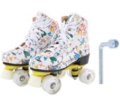 Patines de cuatro ruedas de doble fila, blancos, con grafiti, para niños y adultos, talla 38