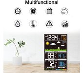Estación meteorológica multifuncional Termómetro para interiores y exteriores Monitor de temperatura y humedad 12H24H negro