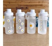 Botella de agua de plástico transparente con pajita de 600 ml, diseño de margaritas pequeñas, creativa, esmerilada, con cuerda portátil, para viaje y té. 600ml