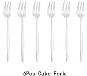 6 Unids/set Juego de Tenedor Dorado, Tenedor para Merienda, Pastel de Té, Vajilla, Cubiertos, Vajilla de Acero Inoxidable Pulido con Espejo, Postre, Tenedor de Fruta, Juego de Cubiertos plata