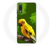 Coque pour Samsung Galaxy A02 Oiseaux de Perruches jaune Fond Vert