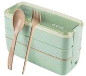 Contenedor de comida portátil para Picnic, almacenamiento de vajilla para microondas, 3 capas, lonchera portátil verde menta