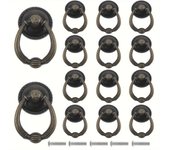 12 piezas de tiradores de aro colgantes de latón vintage para cajones de armarios, accesorios de herrajes para muebles, pomos redondos para cajones de armarios, pomos de aro colgantes de un solo orificio 12pcs+12pcs(screws)