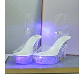 Club nocturno tacones altos sandalias luminosas zapatos de mujer pasarela zapatos de baile en barra sandalias con parte inferior de cristal LFD-1101-18 34 blanco