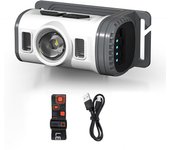 Linterna frontal LED recargable con luz roja y azul de advertencia, portátil, con clip y tapa gris/blanco