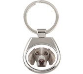 Weimaraner, fantasma gris: llavero geométrico con foto y la inscripción Art-Dog blanco