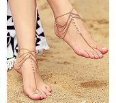 Cadena para pies multicapa de cristal estilo bohemio para mujer, accesorio de joyería para playa, de verano oro