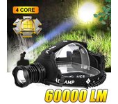 Linterna frontal LED potente de 60000 lúmenes, recargable, de alta potencia, resistente al agua, para pesca y camping A-no battery