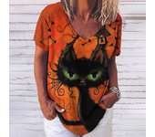 Camiseta para mujer, moda 3d, estampado de gato, cuello en V, manga corta, Tops básicos, ropa de calle informal de verano, ropa femenina de gran tamaño 5XL XL