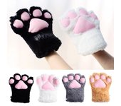 Guantes con forma de pata de gato para niña, manoplas para Cosplay, osos de felpa, dibujos animados de Lolita, animales esponjosos, Anime grueso, 1 ud. negro