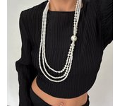 Collar de perlas geométricas multicapa de estilo barroco con borla 6851 blanco