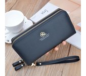 Elegante cartera de mano larga con doble cremallera y estampado de lichi para mujer con gran capacidad para teléfonos móviles. púrpura
