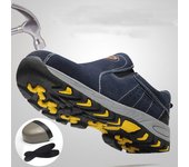 Zapatos de trabajo de seguridad con punta de acero para hombre, botas informales sin cordones transpirables para hombre 35 azul