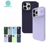 NILLKIN Funda sedosa CamShield para iPhone 15 Pro Max, funda para teléfono con control deslizante para cámara, cubierta trasera de silicona líquida a prueba de golpes For iPhone 15 pro max azul noche