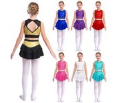 Conjunto de traje de baile latino chachachá para niñas, tango, top corto con hombros descubiertos y falda corta brillante, ropa de baile moderno de jazz. 5-6 Years oro